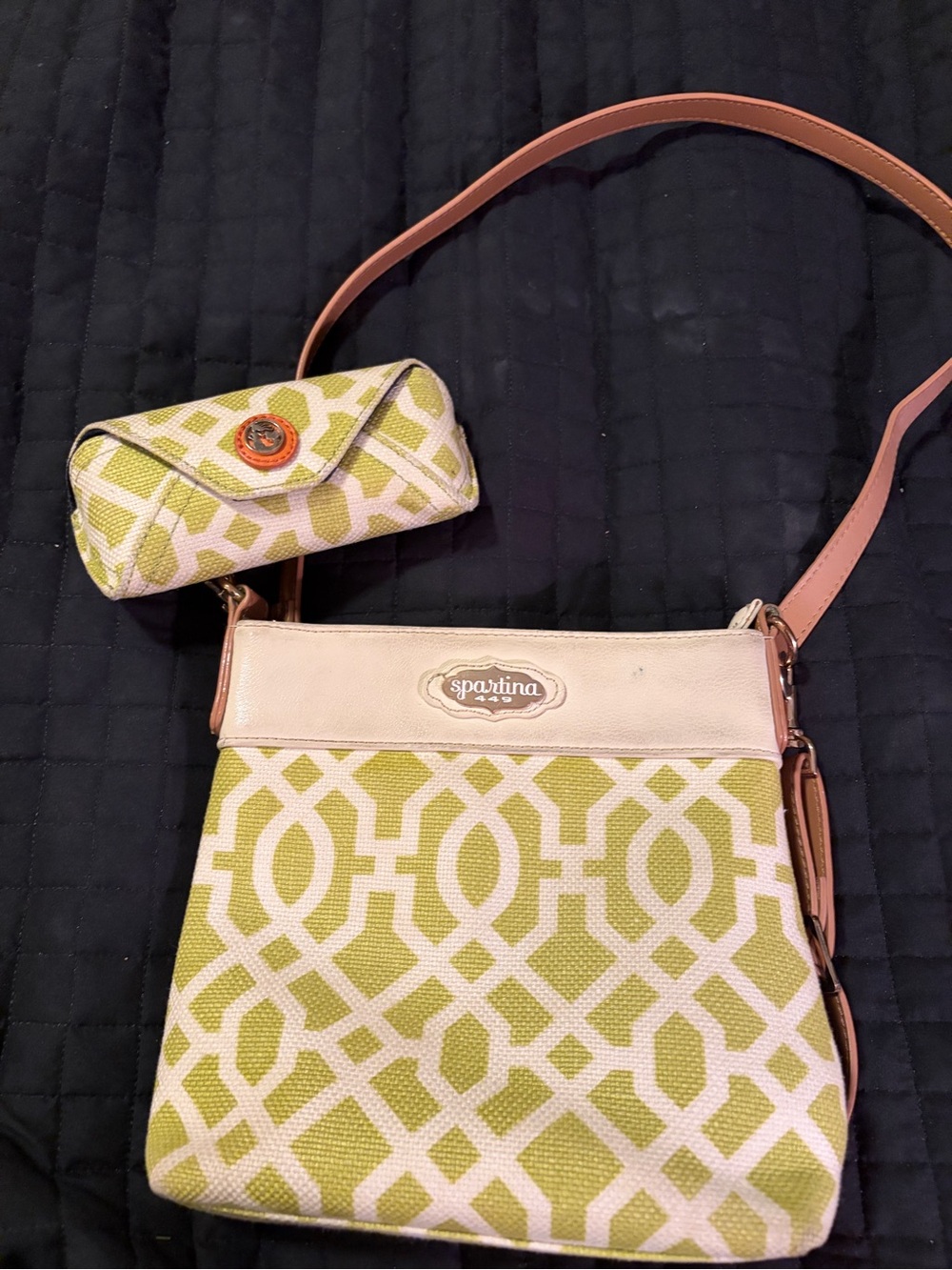 Spartina 449 Lime and Cream Geometric Crossbody with sunglasses case